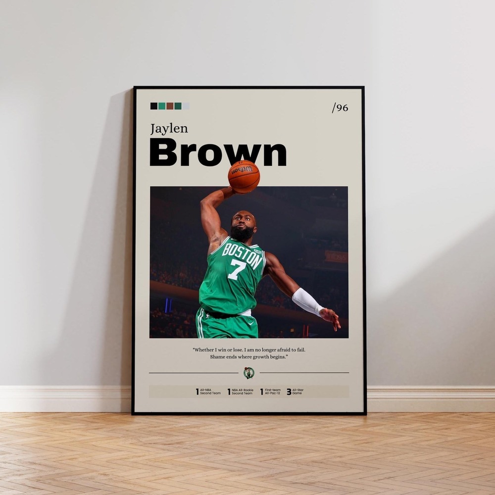 Jaylen Brown Basketball Poster, NBA Star Art Print, Sports Wall Décor